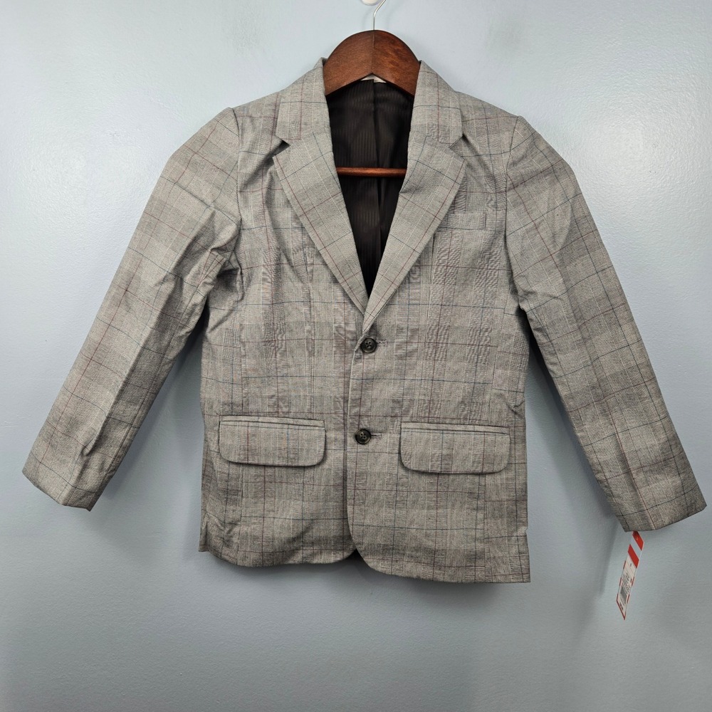Cat & Jack Boys Plaid Blazer Suit Jacket Size 6 Gray Red Blue